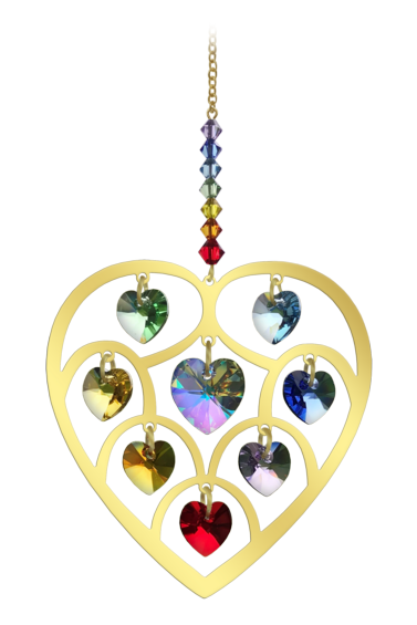 CHAKRA Crystals in Large Gold Heart Mobile Sun-catcher Valentine's Day Box Gift by Wild Things Gifts