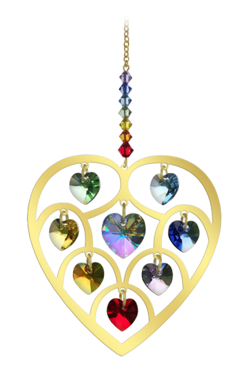 CHAKRA Crystals in Large Gold Heart Mobile Sun-catcher Valentine's Day Box Gift by Wild Things Gifts