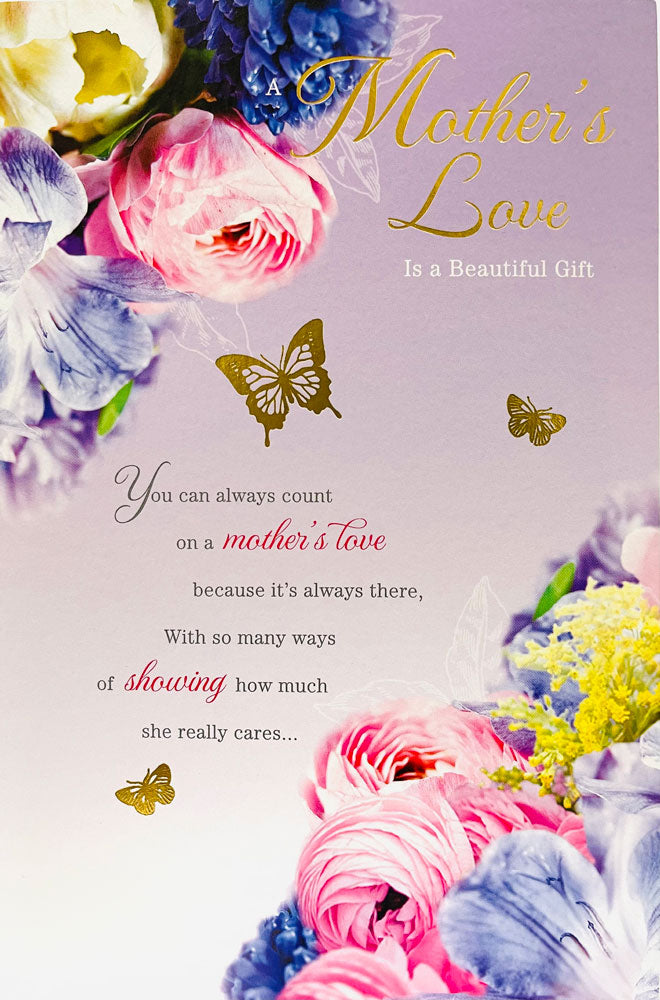 Mother's Love Is A Beautiful Gift Special Floral Gold Foil Butterfly Mother's Day Card from UK Greetings