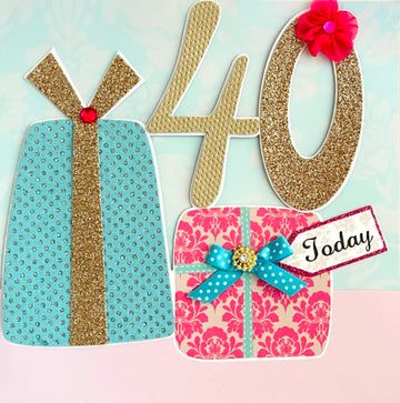40 Today Happy 40th Birthday Large Card for Her - 3D Hand-finished Pretty Presents Gifts
