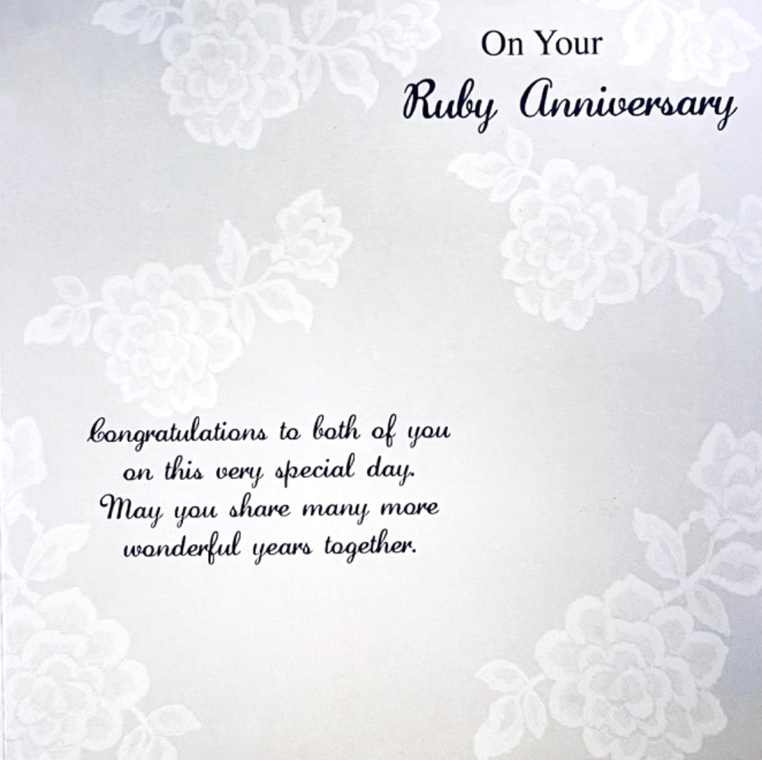On Your Ruby Wedding Anniversary Congratulations 40 Years 40th Large Card - 3D Hand-finished Champagne and  Hearts
