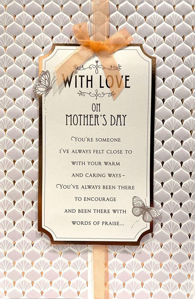 With Love on Mother's Day Embossed Rose Gold Finish with Ribbon Special Textured Card from UK Greetings