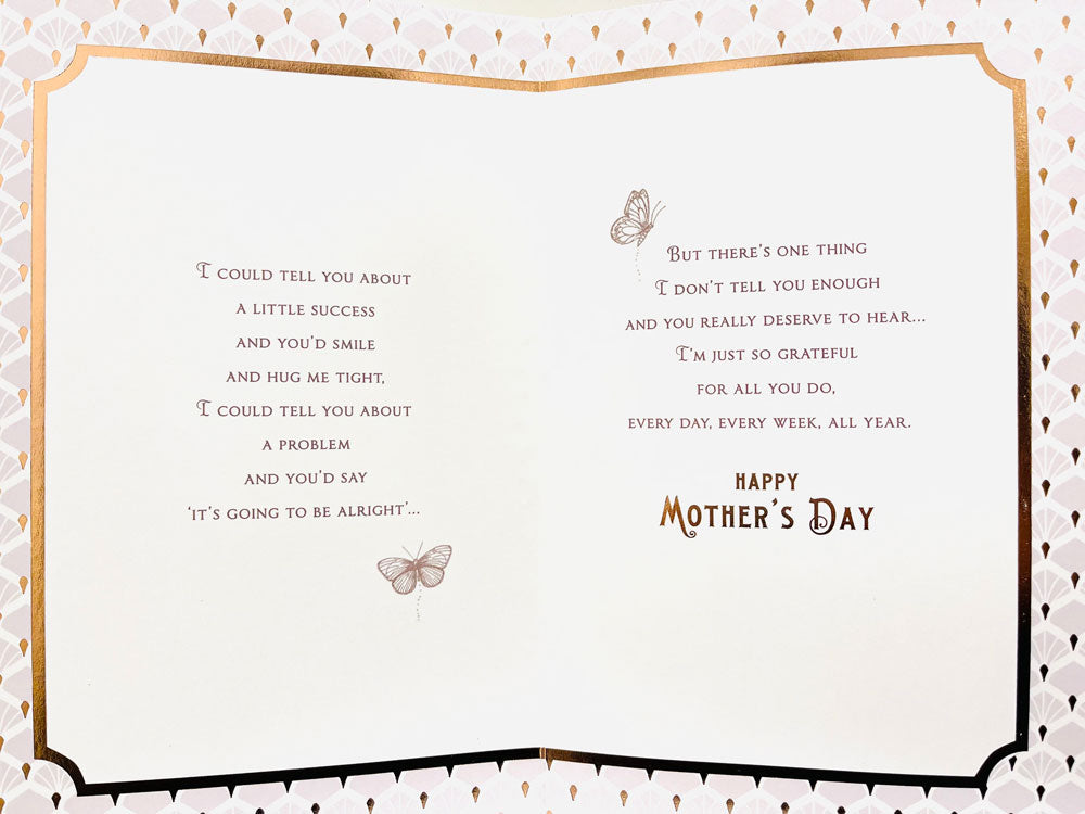 With Love on Mother's Day Embossed Rose Gold Finish with Ribbon Special Textured Card from UK Greetings