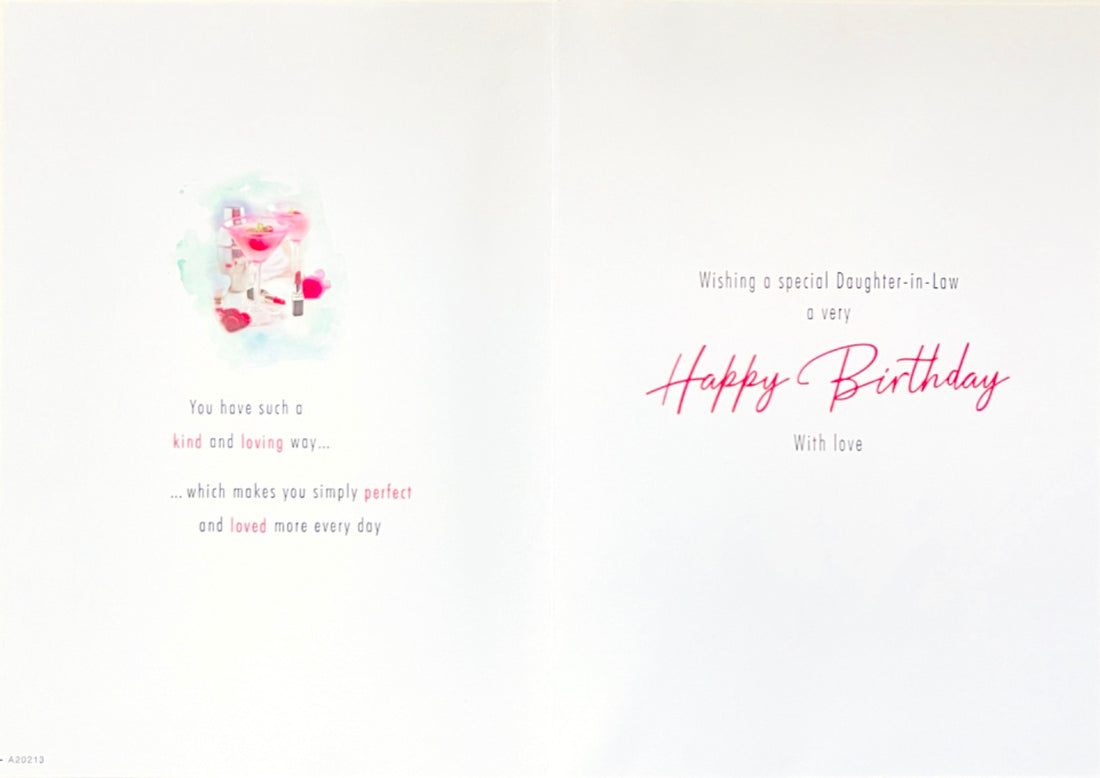 Lovely Daughter-in-Law Happy Birthday Card Special Words Cocktails Bar & Lipstick