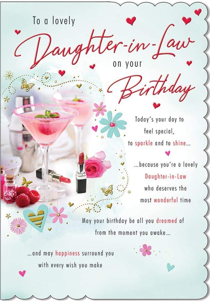 Lovely Daughter-in-Law Happy Birthday Card Special Words Cocktails Bar & Lipstick