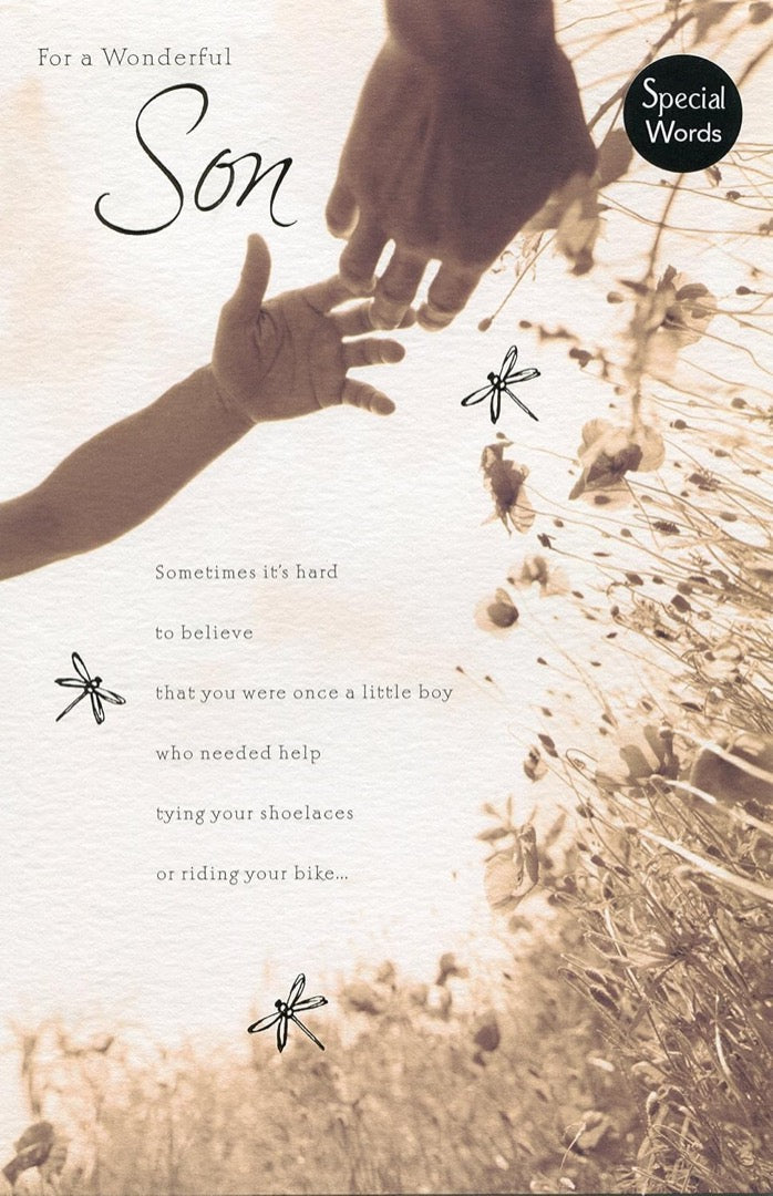 Wonderful Son and Father Happy Birthday Card - Special Words - Holding Hand Gold Foil Art