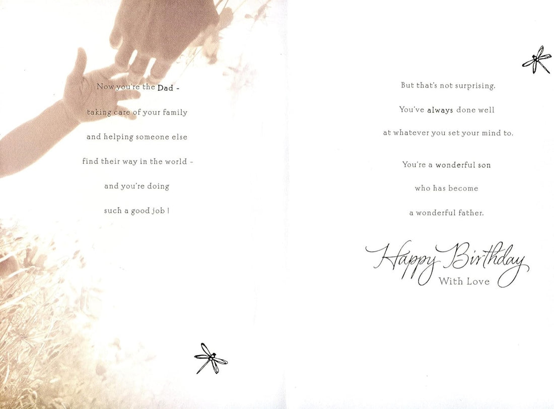 Wonderful Son and Father Happy Birthday Card - Special Words - Holding Hand Gold Foil Art
