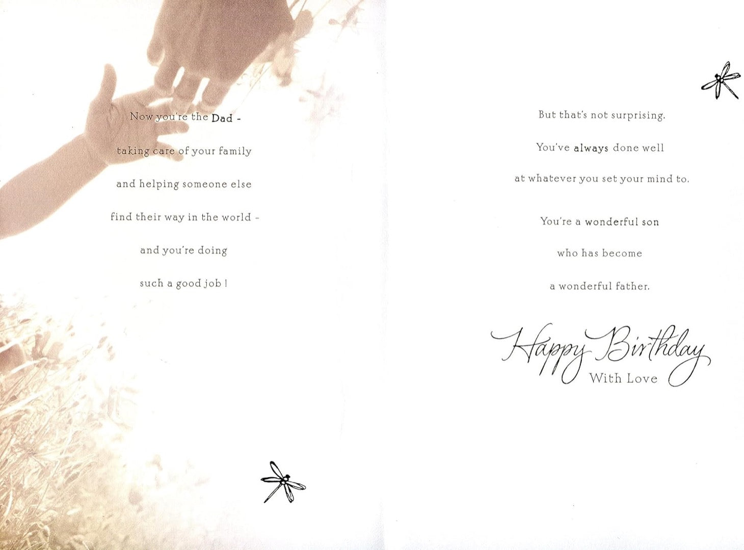 Wonderful Son and Father Happy Birthday Card - Special Words - Holding Hand Gold Foil Art