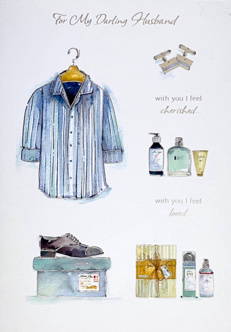 My Darling Husband Birthday Card Cherished Loved Complete Thank You Gifts Shirt Perfume Cufflinks Shoes