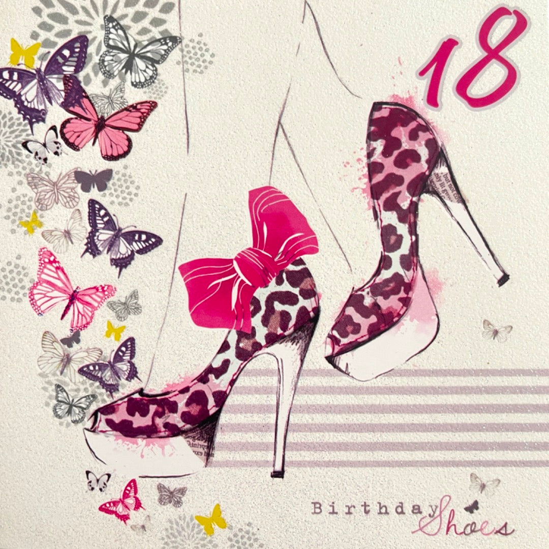 18th Birthday Shoes Glittered Birthday Card with Envelope