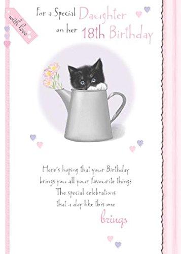 Special Daughter Happy 18th Birthday Card Cute Black and White Kitten Cat Glitter