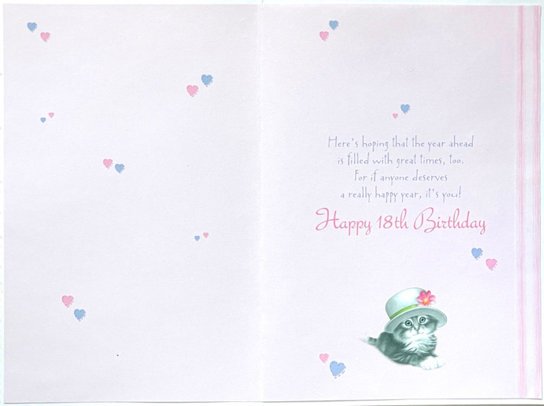 Special Daughter Happy 18th Birthday Card Cute Black and White Kitten Cat Glitter