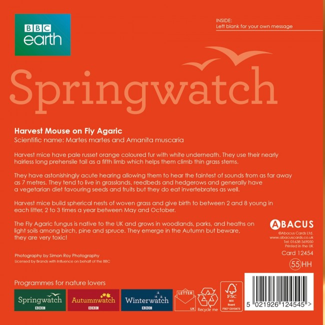 Harvest Mouse on Fly Agaric BBC Springwatch Range Blank Greeting Card