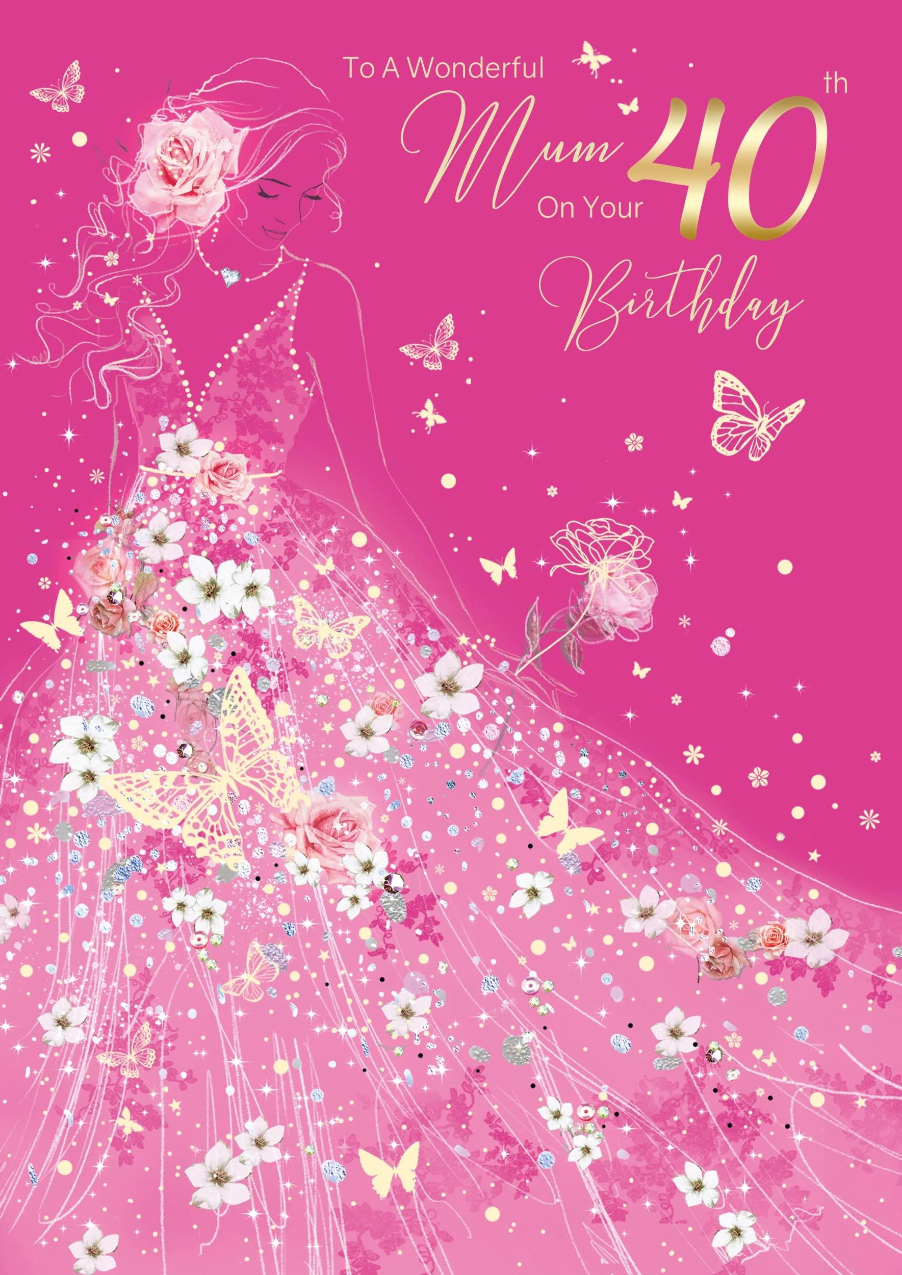 To a Wonderful Mum on your 40th Birthday Elegant Pink & Gold Foil Detailed Card