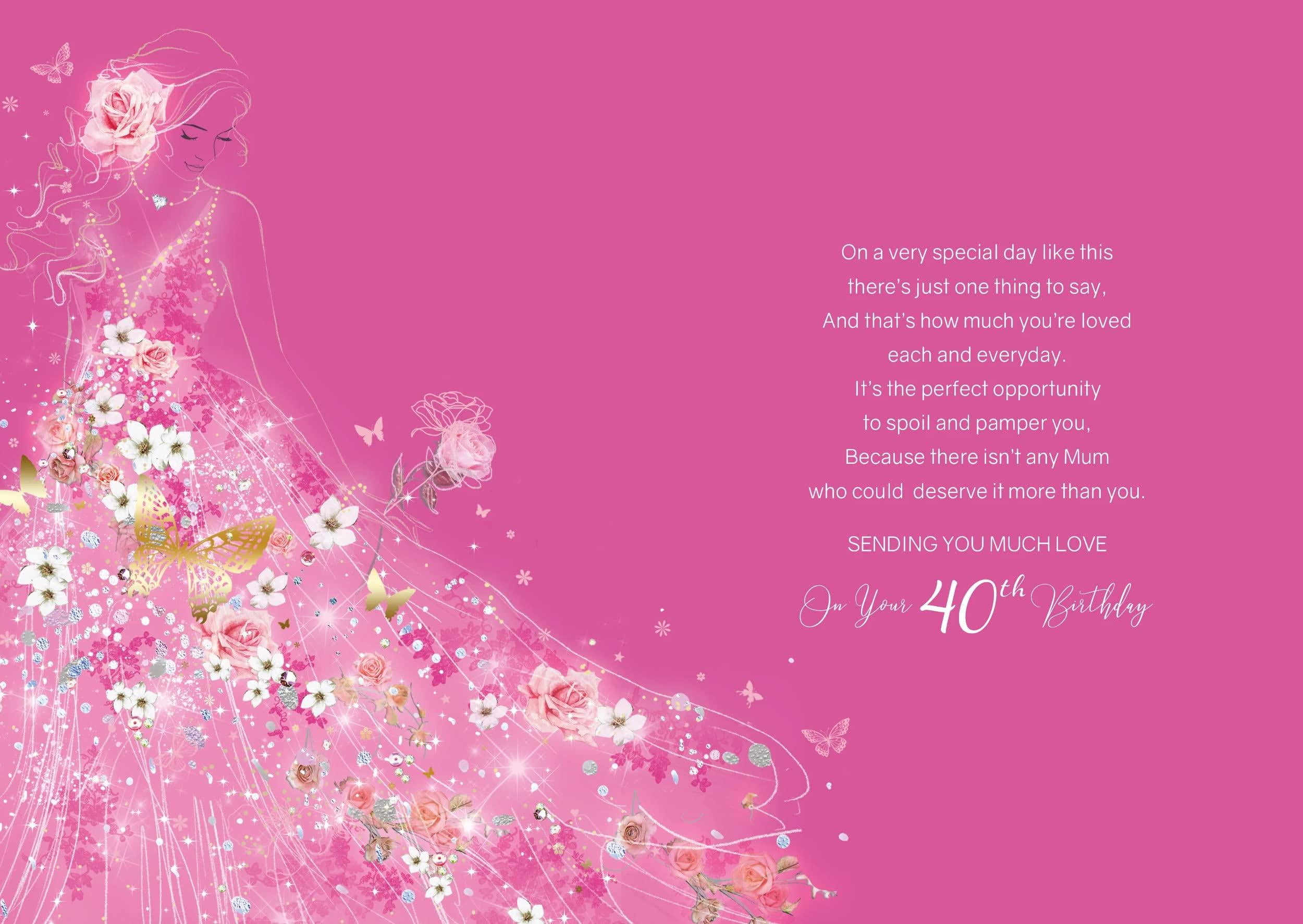 To a Wonderful Mum on your 40th Birthday Elegant Pink & Gold Foil Detailed Card