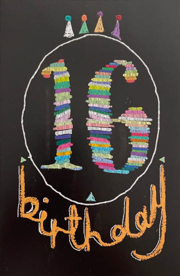 Happy 16th Birthday Card For Teenager 16 Colourful Chalk on Blackboard Art