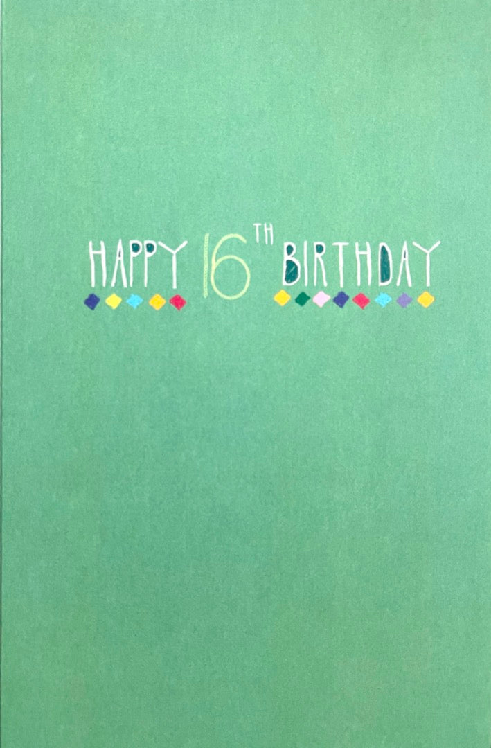 Happy 16th Birthday Card For Teenager 16 Colourful Chalk on Blackboard Art