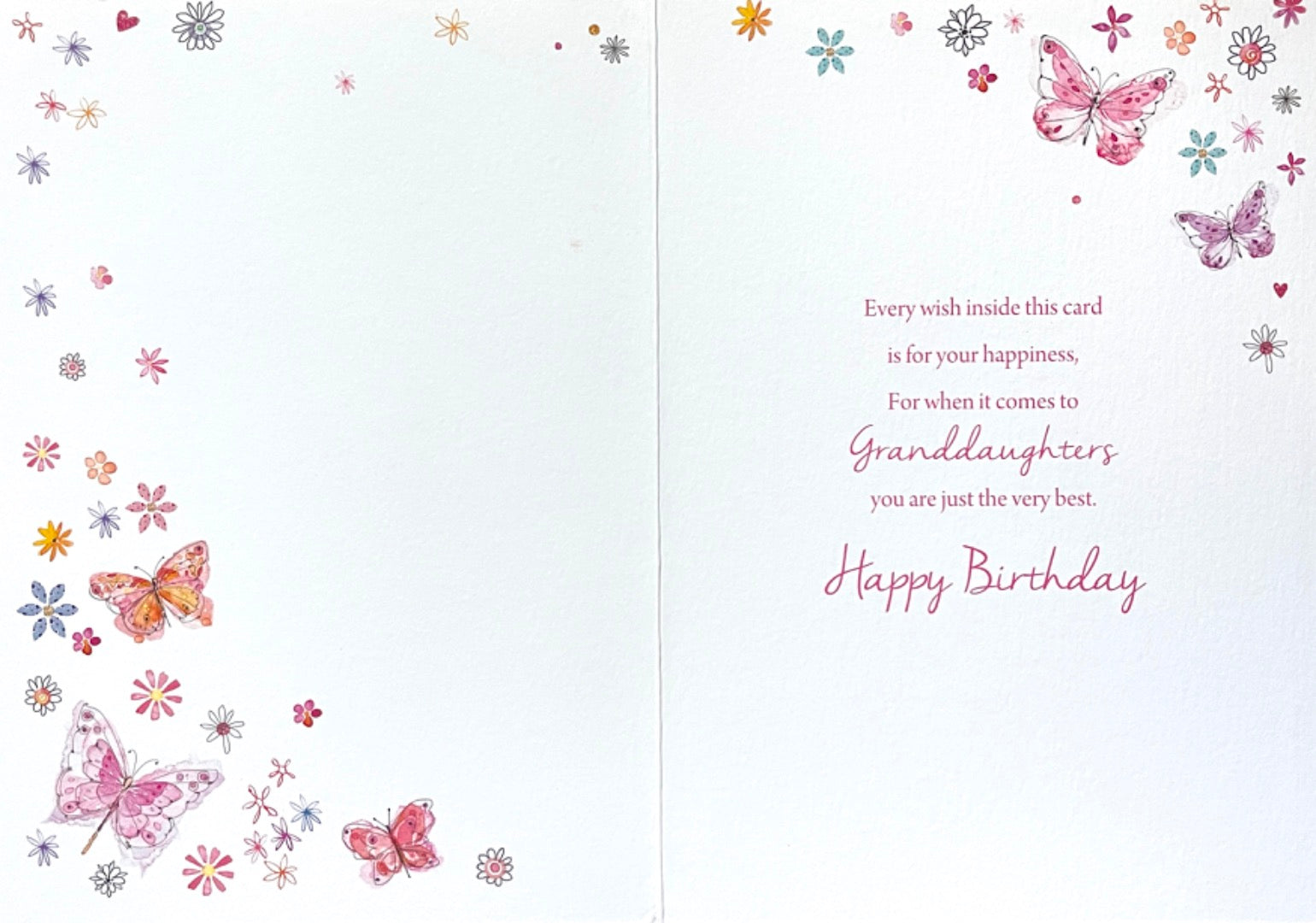 To A Beautiful Granddaughter Happy Birthday Card Glitter Butterflies and Flowers Art