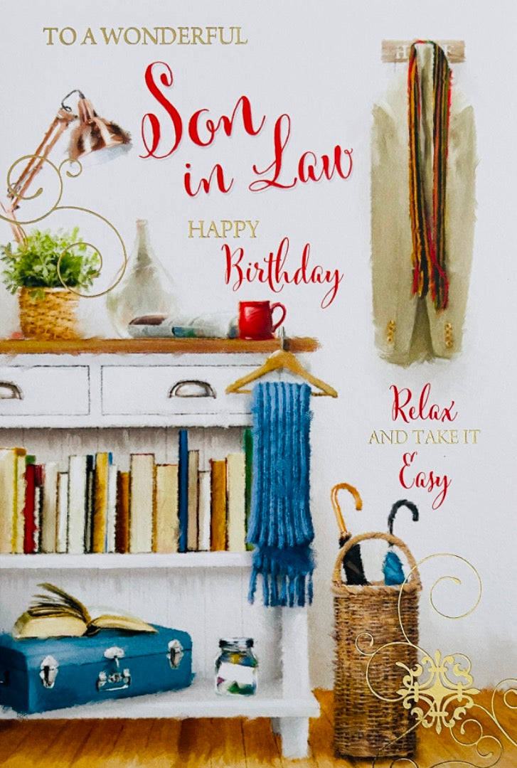 Wonderful Son-In-Law Happy Birthday Card Relax and Take It Easy Cosy Home Watercolour