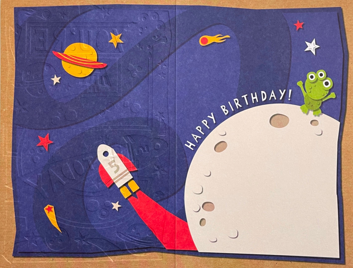 You're 5 Today 5th Happy Birthday Card Space Rocket Planets Starts UFO and Aliens
