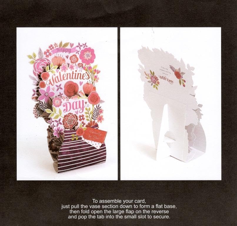 Pop Up 3D Happy Valentine's Day Card Large Vase Of Flowers Design Gorgeous