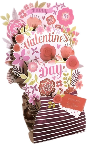 Pop Up 3D Happy Valentine's Day Card Large Vase Of Flowers Design Gorgeous