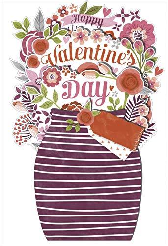 Pop Up 3D Happy Valentine's Day Card Large Vase Of Flowers Design Gorgeous