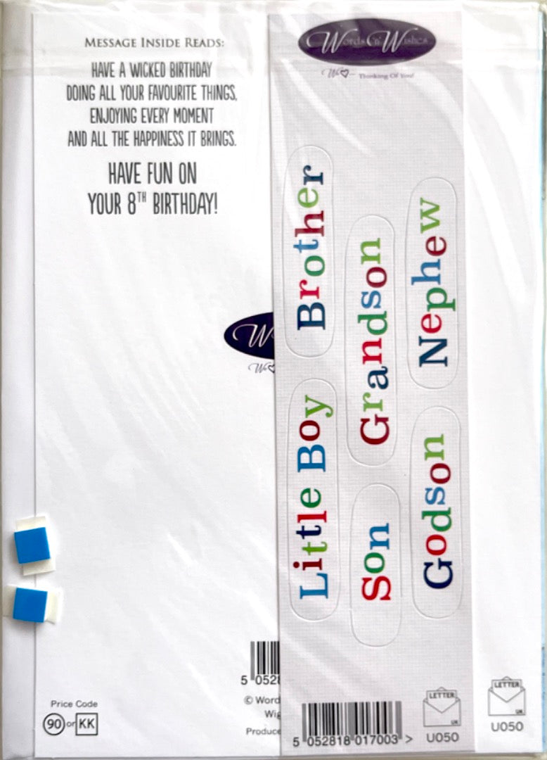 Personalised 8th Birthday Card for Little Boy Brother Son Grandson Godson Nephew Video Game Dog Pizza