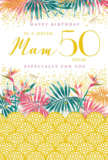 To A Special Mam 50 Today Bright Ferns Happy 50th Birthday Card w/ Lovely Verse