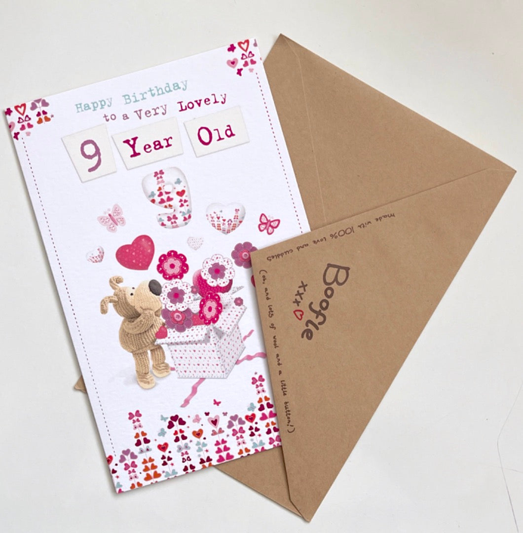 9th Happy Birthday Lovely 9 Year Old Card Cute Boofle Knitted Dog Gift Surprise