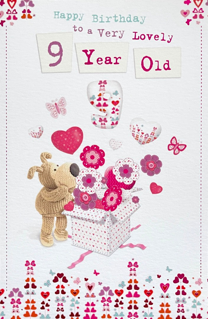 9th Happy Birthday Lovely 9 Year Old Card Cute Boofle Knitted Dog Gift Surprise