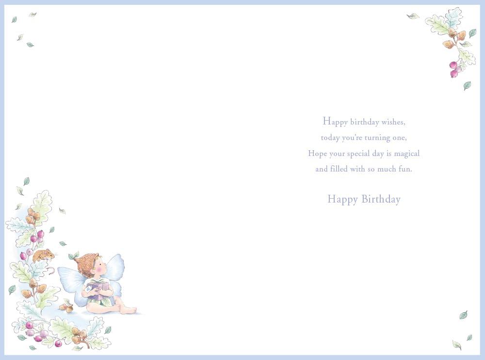 Grandson 1st Birthday Card Age 1 Acorn Pixie 9'' x 6'' Lovely Verse Silver Foiled