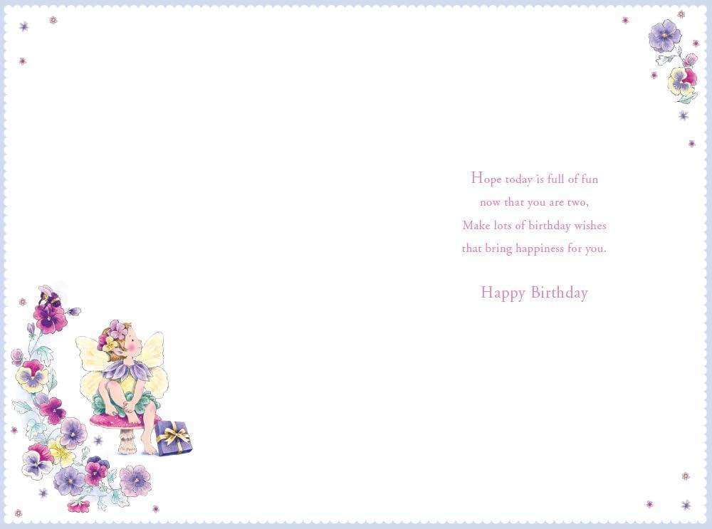 Granddaughter 2nd Birthday Card Age 2 Pansy Fairy 9''x6'' with Lovely Verse Inside