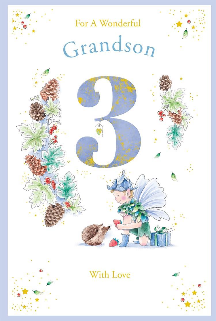 Grandson 3rd Birthday Card Age 3 Pinecone Pixie 9'' x 6'' Lovely Verse