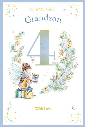 Grandson 4th Birthday Card Age 4 Berry Pixie 9'' x 6'' Lovely Verse