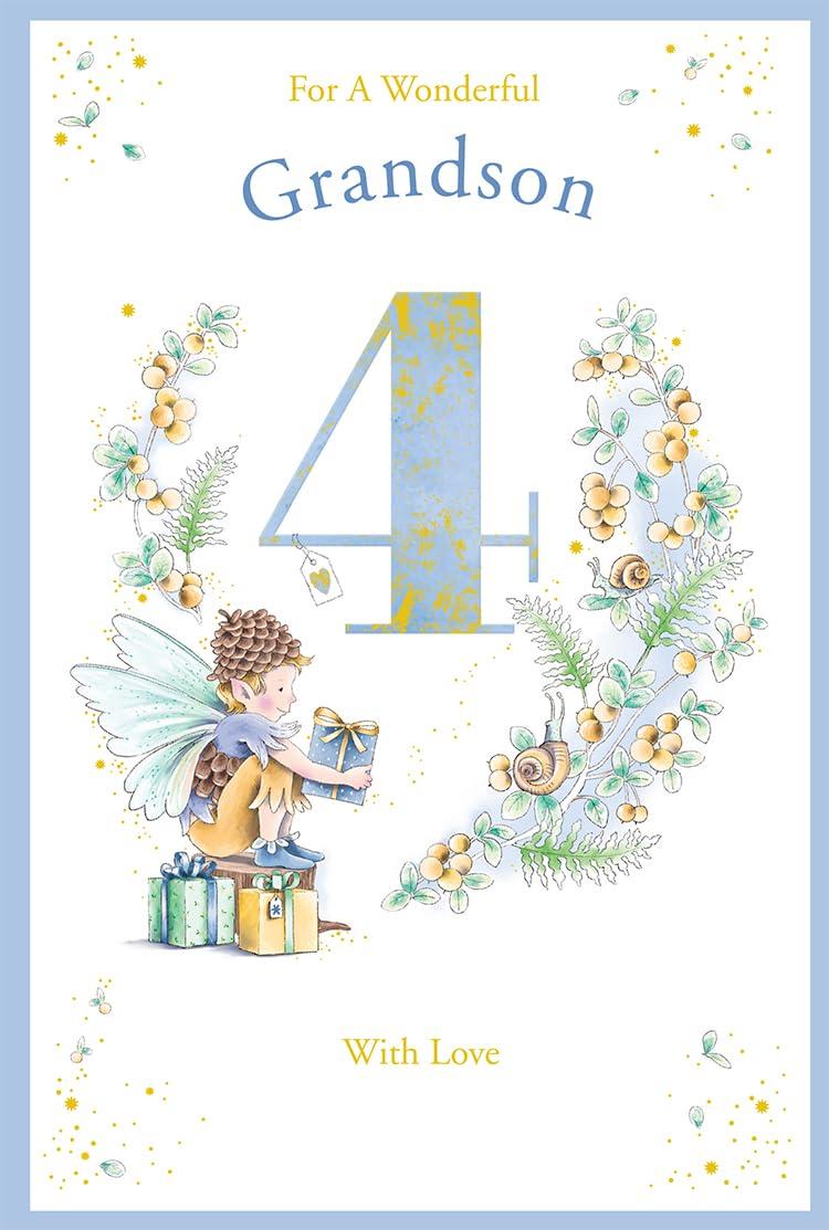 Grandson 4th Birthday Card Age 4 Berry Pixie 9'' x 6'' Lovely Verse