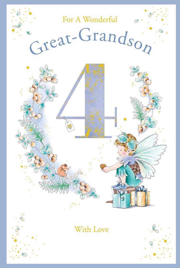 Great Grandson 4th Birthday Card Age 4 Berry Pixie 9'' x 6'' Lovely Verse