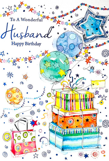 To An Amazing Husband Happy Birthday Card with Love Gifts Balloon Watercolour Art