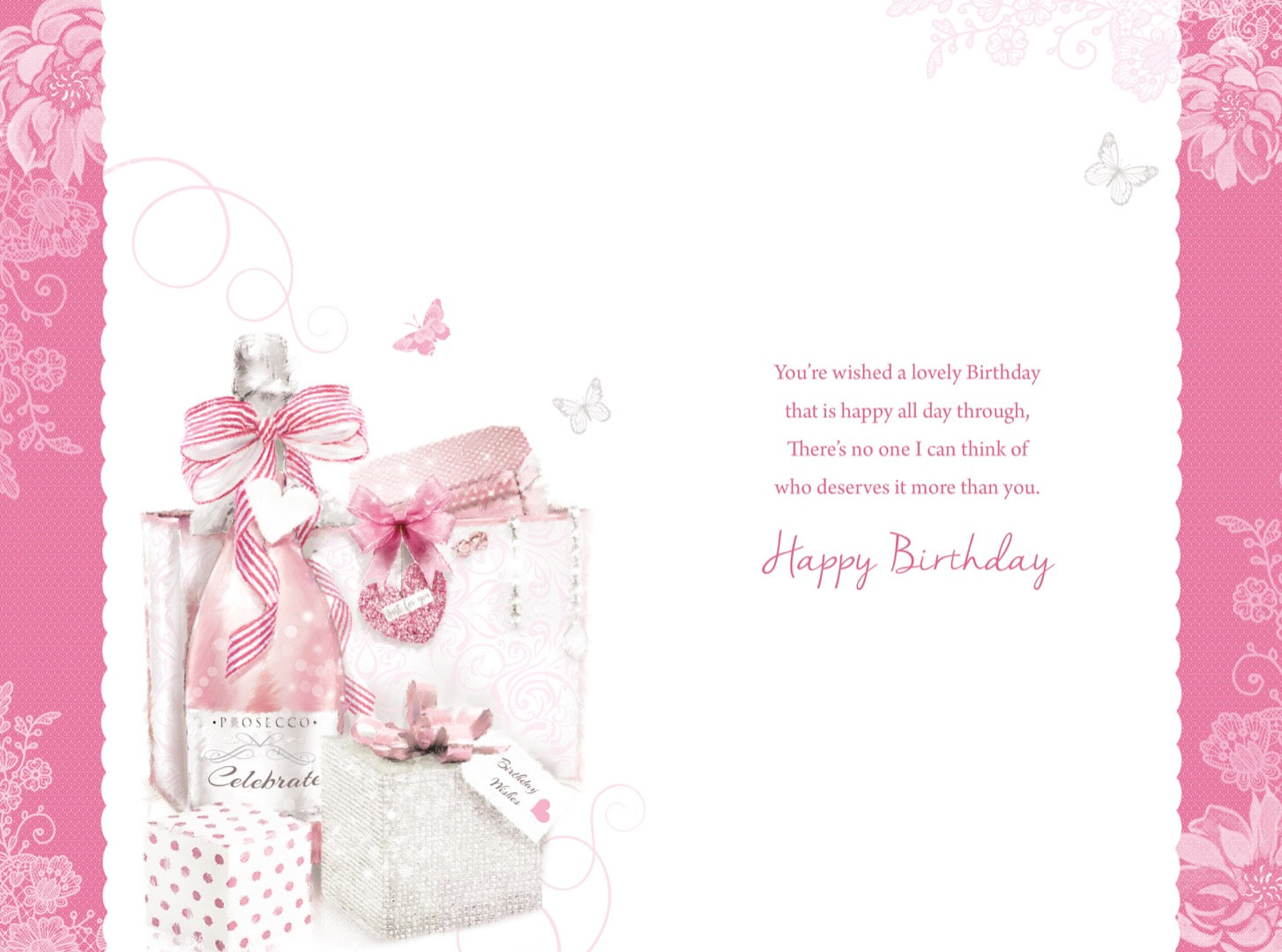Very Special Mum Birthday Card Glitter Gifts Pink Prosecco Wine Butterfly Art