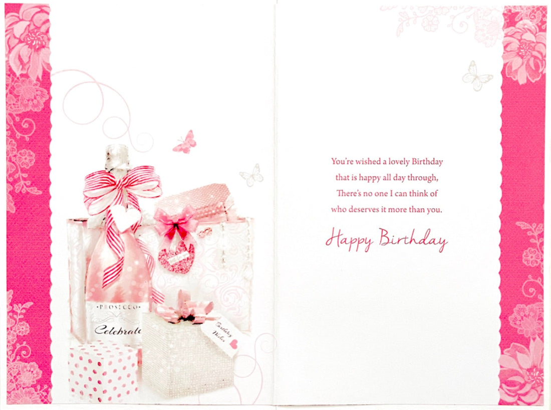 Very Special Mum Birthday Card Glitter Gifts Pink Prosecco Wine Butterfly Art