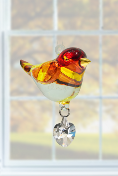 Goldfinch Pretty Little Bird Hand Crafted Glass With Crystal Heart & 24 Carat Gold Painted