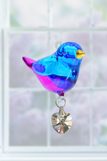 Evening Song Pretty Little Bird Hand Crafted Glass With Crystal Heart & 24 Carat Gold Painted - Gift Boxed