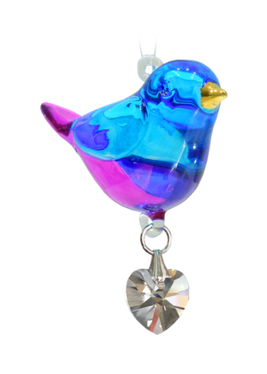 Evening Song Pretty Little Bird Hand Crafted Glass With Crystal Heart & 24 Carat Gold Painted - Gift Boxed