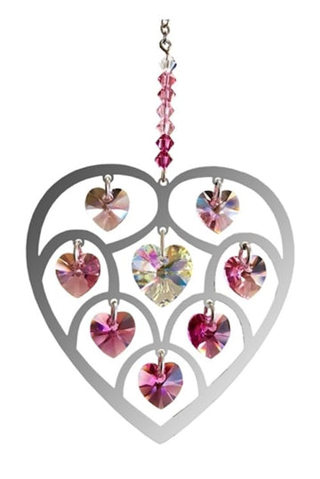 Heart Of Hearts - Large Crystal Suncatcher Pure Radiance Heart Deep Rose with Branded Gift Box