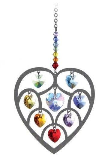 Heart of Hearts Chakra Crystal Silver Hanging Rainbow Sun-catcher/Rainbow Maker - Embellished with Swarovski Crystals