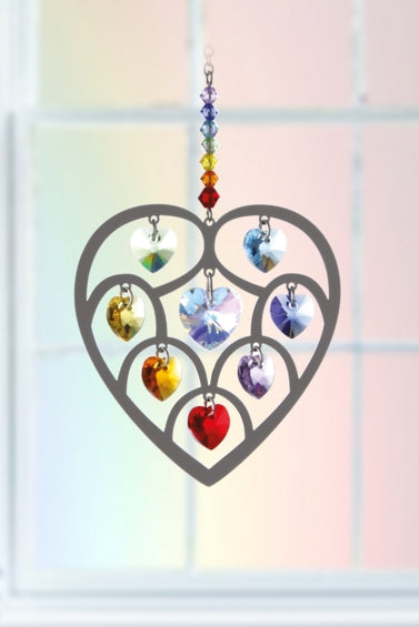 Chakra Silver Heart Pure Radiance Large Chrome & Crystal Hanging Sun-catcher Rainbow Maker Mobile Embellished with Austrian Crystals