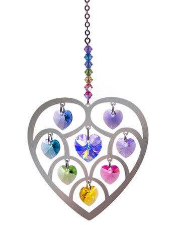 Confetti Silver Heart Pure Radiance Large Chrome & Crystal Hanging Sun-catcher Rainbow Maker Mobile Embellished with Austrian Crystals