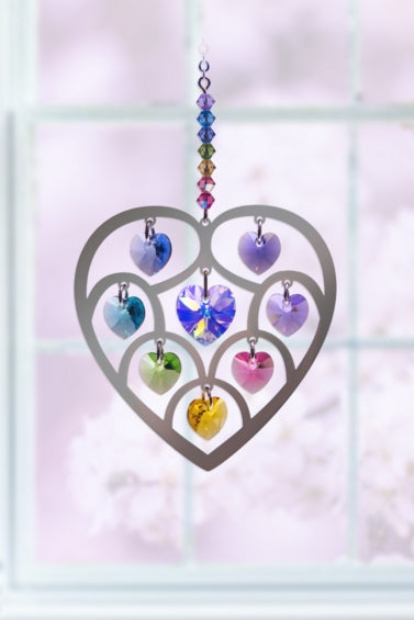 Confetti Silver Heart Pure Radiance Large Chrome & Crystal Hanging Sun-catcher Rainbow Maker Mobile Embellished with Austrian Crystals