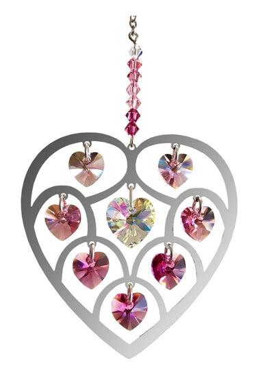 Deep Rose Pure Radiance Large Chrome Heart Crystal Hanging Sun-catcher Rainbow Maker Mobile Embellished with Austrian Crystals