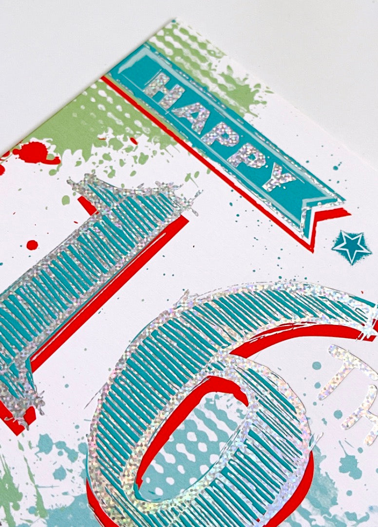 Happy 16th Birthday Card Teenager Star Modern Abstract Hologram Foil Art Age 16